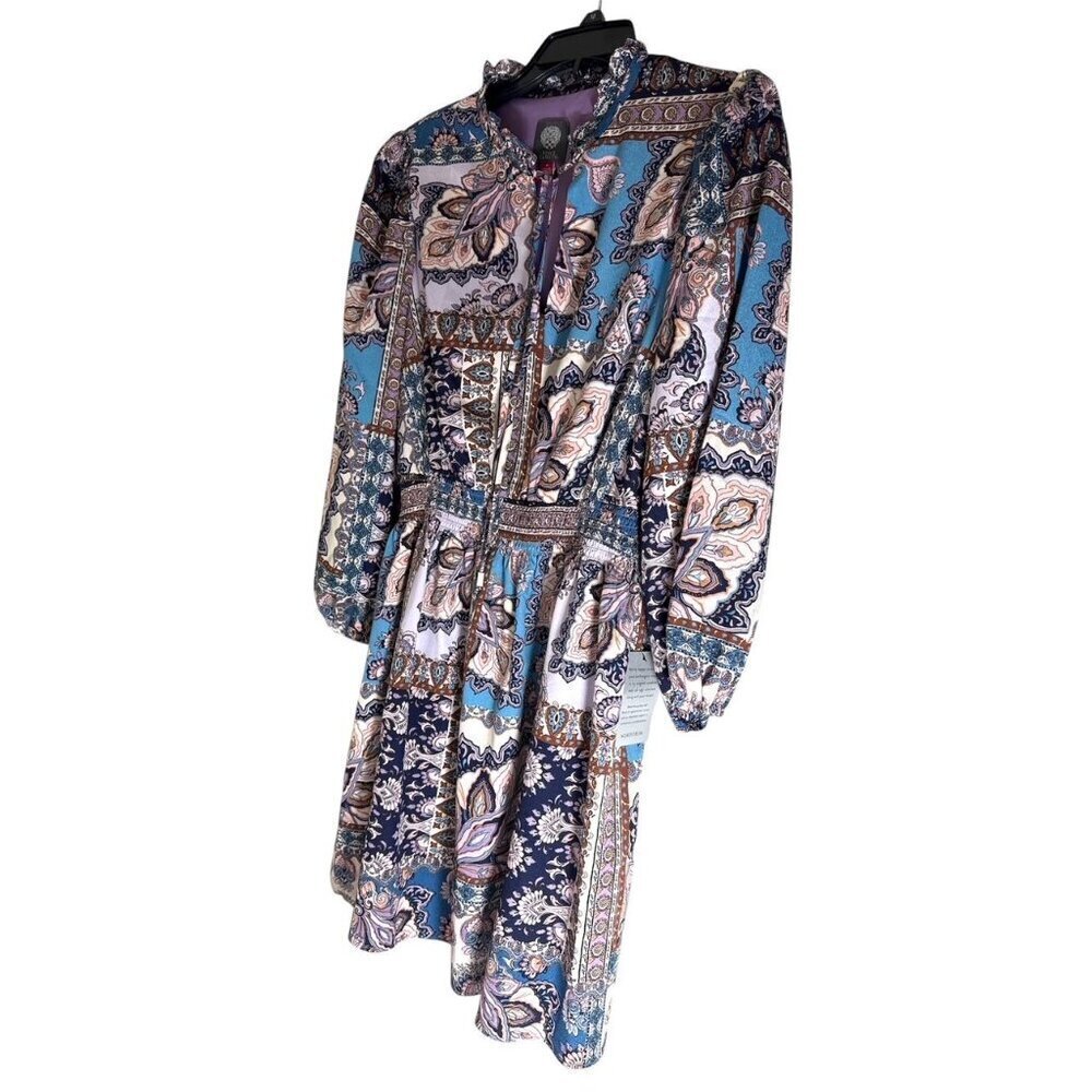 Vince Camuto Womens Blue Multi Paisley High Tie Neck Long Sleeve Dress Sz 10 New - Picture 11 of 12